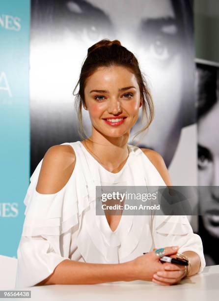 David Jones ambassador Miranda Kerr makes a public appearance to discuss her organic skincare range KORA in-store at David Jones Elizabeth Street on...