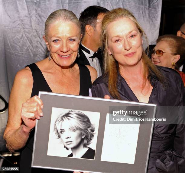 Actresses Vanessa Redgrave and Meryl Streep attend the amfAR New York Gala co-sponsored by M.A.C Cosmetics at Cipriani 42nd Street on February 10,...
