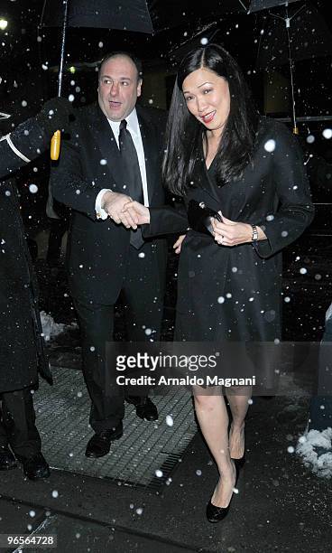James Gandolfini with his wife Deborah Lin arrives for the amfAR New York Gala at Cipriani 42nd Street on February 10, 2010 in New York City.