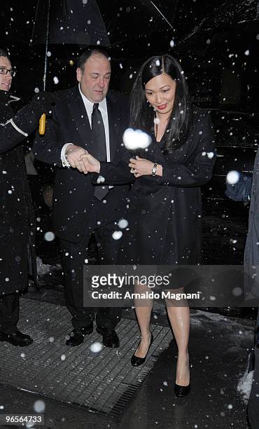 James Gandolfini with his wife Deborah Lin arrives for the amfAR New York Gala at Cipriani 42nd Street on February 10, 2010 in New York City.
