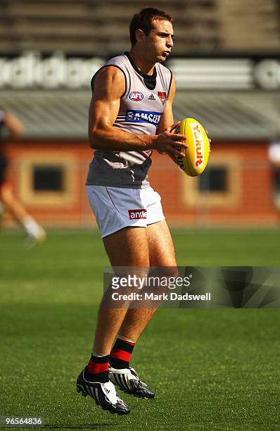 Jobe Watson of the Bombers gathers the ball during an Essendon Bombers training session at Windy Hill on February 11, 2010 in Melbourne, Australia.