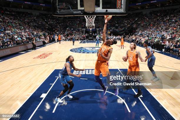 Sancho Lyttle of the Phoenix Mercury shoots the ball against the Minnesota Lynx on June 1, 2018 at Target Center in Minneapolis, Minnesota. NOTE TO...