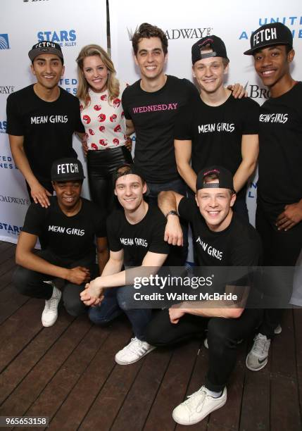 Taylor Louderman, Kyle Selig with male cast members from 'Mean Girls' attend the United Airlines Presents: #StarsInTheAlley Produced By The Broadway...