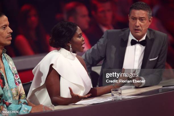 Jorge Gonzalez, Motsi Mabuse and Joachim Llambi during the semi finals of the 11th season of the television competition 'Let's Dance' on June 1, 2018...