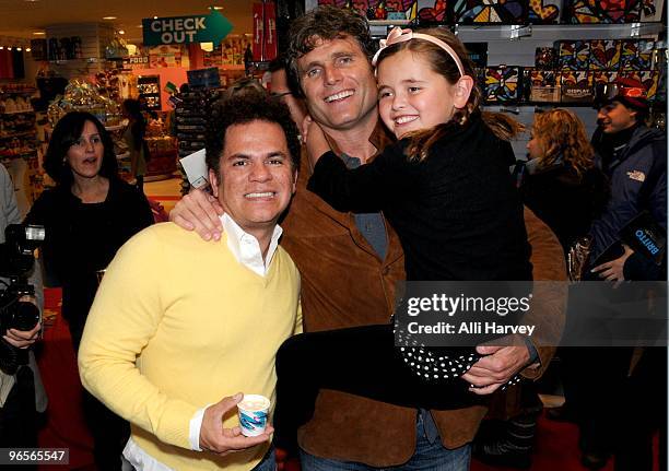 Romero Britto, Anthony Shriver and Carolina Shriver attend the Romero Britto event at Dylan's Candy Bar on February 10, 2010 in New York City.