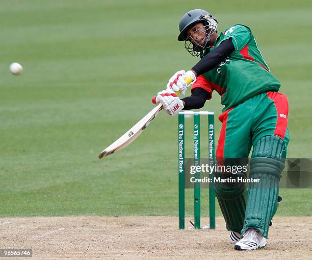 Imrul Kayes of Bangladesh bats during the third One Day International match between the New Zealand Blacks Caps and Bangladesh at AMI Stadium on...