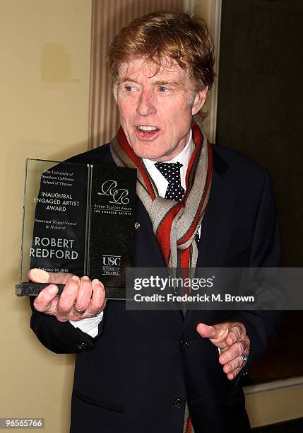 Actor Robert Redford is honored with the Inaugural Engaged Artist Award, which is named in his honor, during the University of Southern California...