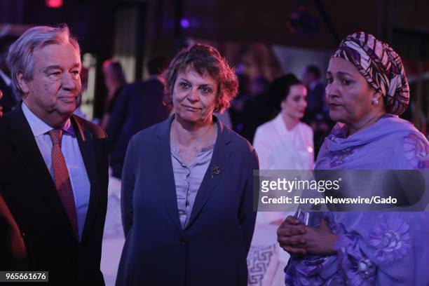 First Lady Catarina Marques de Almeida Vaz Pinto along with Secretary General Antonio Guterres and Deputy Secretary-General Amina Mohammed During a...