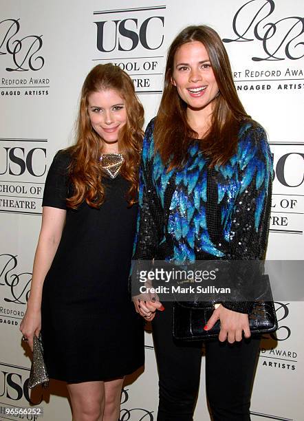 Actresses Kate Mara and Hayley Atwell arrive for the Robert Redford Award for Engaged Artists Gala at The Beverly Wilshire Hotel on February 10, 2010...