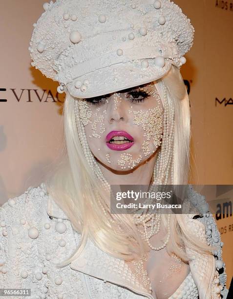 Lady Gaga attends the amfAR New York Gala co-sponsored by M.A.C. Cosmetics to Kick Off Fall 2010 Fashion Week at Cipriani 42nd Street on February 10,...