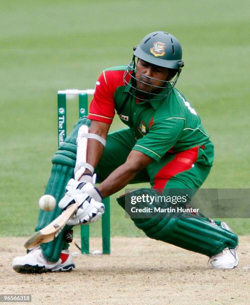 Imrul Kayes of Bangladesh bats during the third One Day International match between the New Zealand Blacks Caps and Bangladesh at AMI Stadium on...