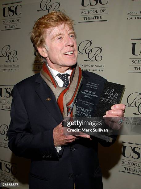 Actor Robert Redford arrives for the Robert Redford Award for Engaged Artists Gala at The Beverly Wilshire Hotel on February 10, 2010 in Beverly...