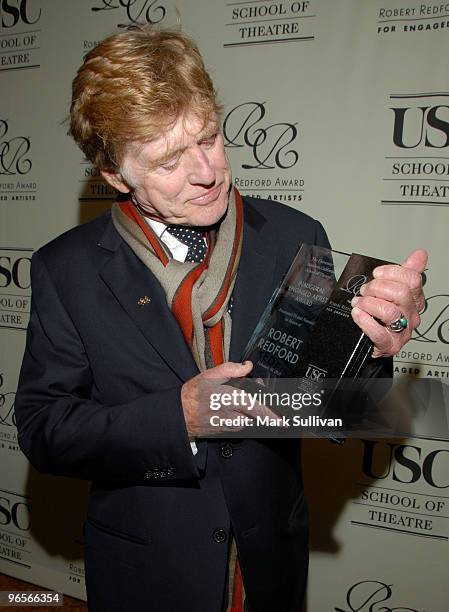 Actor Robert Redford arrives for the Robert Redford Award for Engaged Artists Gala at The Beverly Wilshire Hotel on February 10, 2010 in Beverly...