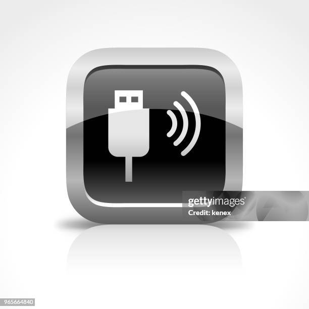 wifi and usb flash drive glossy button icon - data cable isolated stock illustrations