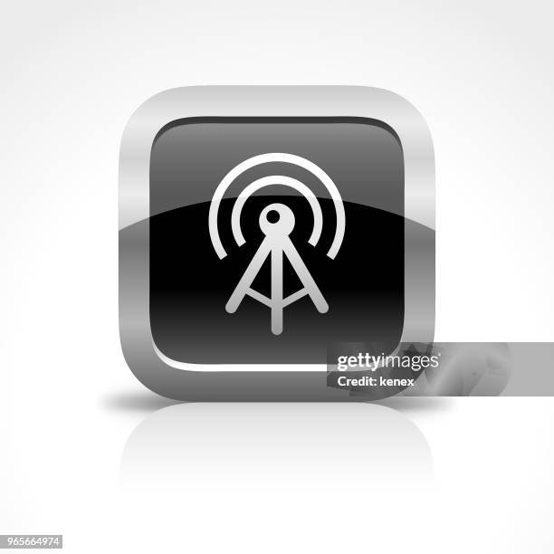 broadcasting communication glossy button icon - hong kong aerial stock illustrations
