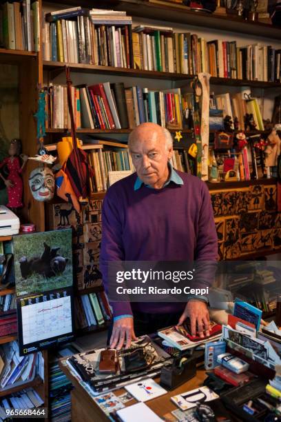 Uruguayan writer, novelist and journalist Eduardo Galeano poses for pictures at his home on May 21, 2010 in Montevideo, Uruguay. .
