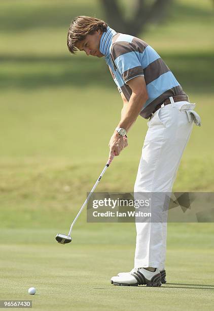 Robert-Jan Derksen of The Netherlands in action during Round One of the Avantha Masters held at The DLF Golf and Country Club on February 11, 2010 in...