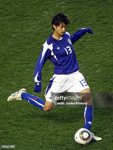 Ya Han Lin of Chinese Taipei in action during the East Asian Football Federation Women's Football Championship 2010 match between Japan and Chinese...