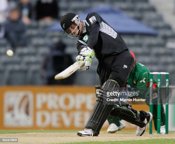 Martin Guptill of New Zealand bats during the third One Day International match between the New Zealand Blacks Caps and Bangladesh at AMI Stadium on...
