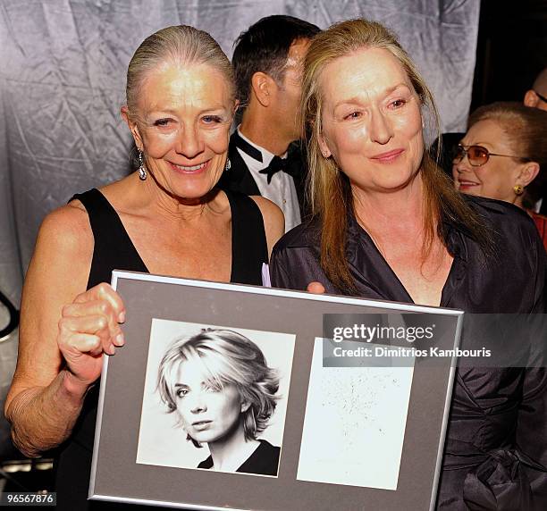 Actresses Vanessa Redgrave and Meryl Streep attend the amfAR New York Gala co-sponsored by M.A.C Cosmetics at Cipriani 42nd Street on February 10,...