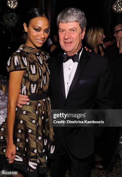 Zoe Saldana and Louis Vuitton President/CEO Yves Carcelle attend the amfAR New York Gala co-sponsored by M.A.C Cosmetics at Cipriani 42nd Street on...