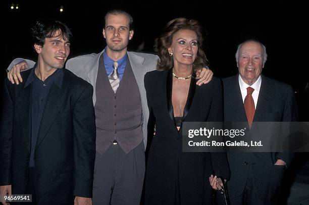 Actress Sophia Loren, husband Carlo Ponti and sons Carlo Ponti, Jr. And Edoardo Ponti attend "The Odd Couple II" Hollywood Premiere on April 6, 1998...