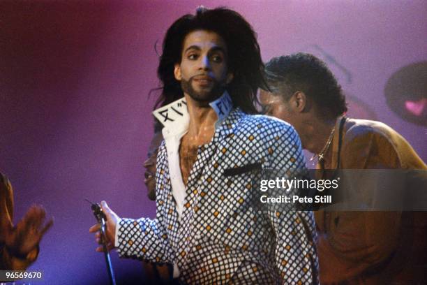 Prince performs on stage at Wembley Arena on his 'Nude' tour on July 11th, 1990 in London, United Kingdom.