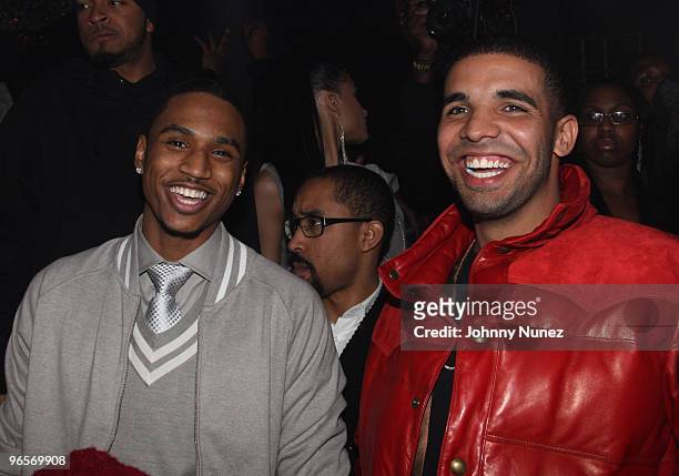 Trey Songz, Johnta Austin, and Drake attend DJ Clue's birthday party at M2 Ultra Lounge on January 21, 2010 in New York City.