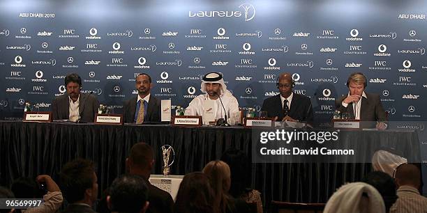 Edwin Moses of the USA The Chairman of the Laureus World Sports Academy with His Excellency Mohammed Ibrahim Al Mahmood The Secretary General of the...