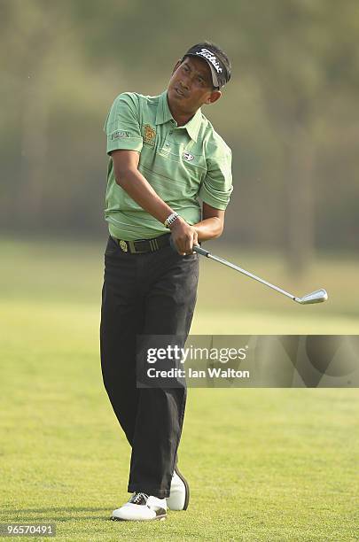 Thaworn Wiratchant of Thailand in action during Round One of the Avantha Masters held at The DLF Golf and Country Club on February 11, 2010 in New...