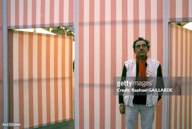 Artist Daniel Buren at the Artistic Biennale de Paris, March 21, 1985.