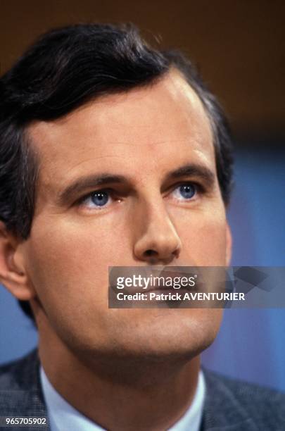 French Politician Michel Barnier on Radio Set, Paris, February 15, 1987.