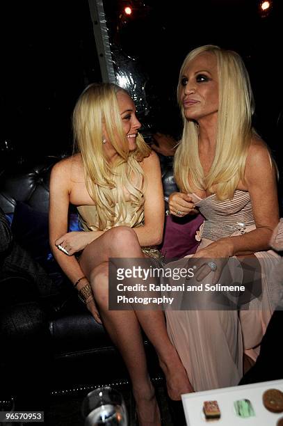 Lindsay Lohan and Donatella Versace attends 2009 Whitney Museum Gala Studio Party at The Whitney Museum of American Art on October 19, 2009 in New...