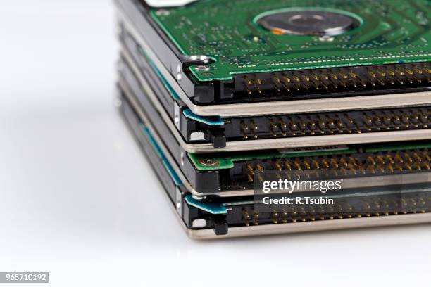 electronic scrap hard drive - isolated on white background - capacitor stock pictures, royalty-free photos & images