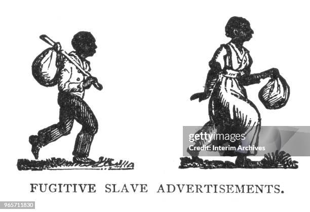 Illustration showing two figures, one male and one female, used in fugitive slave advertisements, early to mid nineteenth century.