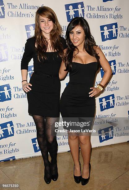 Actresses Shailene Woodley and Francia Raisa attend the Alliance for Children's Rights annual dinner gala at the Beverly Hilton Hotel on February 10,...