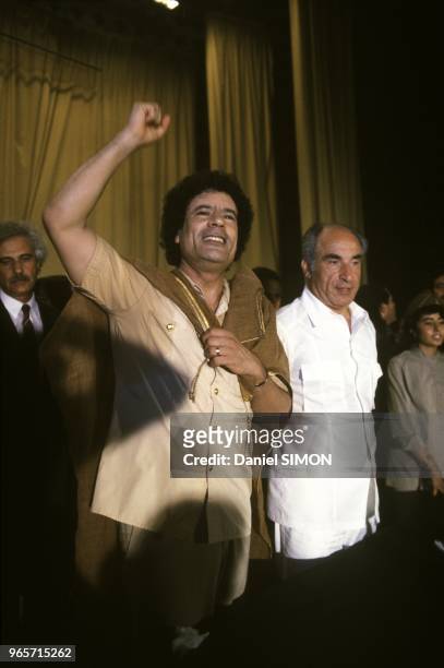 Libyan leader Colonel Muammar Gaddafi with Tunisian Prime Minister Mohammed Mzali in Monastir, August 18, 1983.