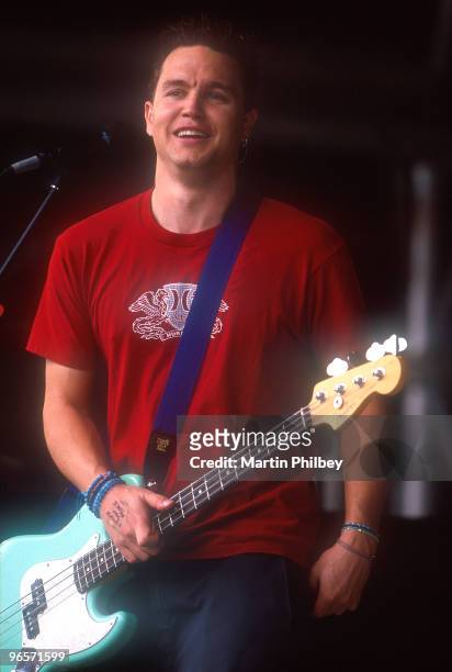 Mark Hoppus of Blink 182 performs on stage at Big Day Out 2000 in Melbourne, Australia.