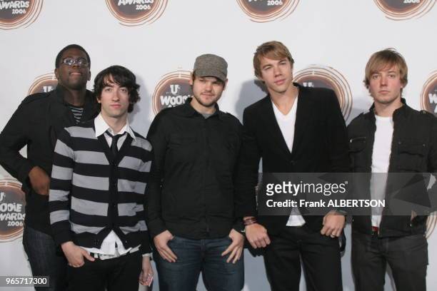 Oct. 25, 2006 Plain White T's at the mtvU Woodie Awards 2006. Half length musical group smile eye contact Frank Albertson.
