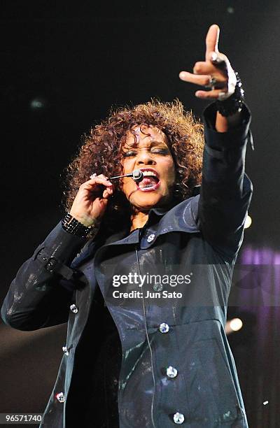 Only To Be Used with Articles on Whitney Houston - Nothing But Love Japan Tour*** Singer Whitney Houston performs at Saitama Super Arena on February...