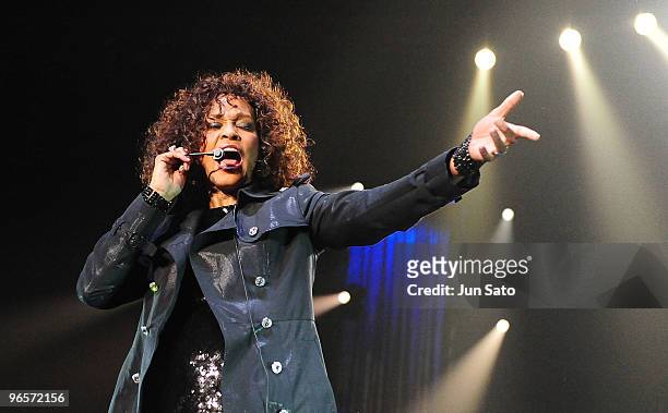 Only To Be Used with Articles on Whitney Houston - Nothing But Love Japan Tour*** Singer Whitney Houston performs at Saitama Super Arena on February...