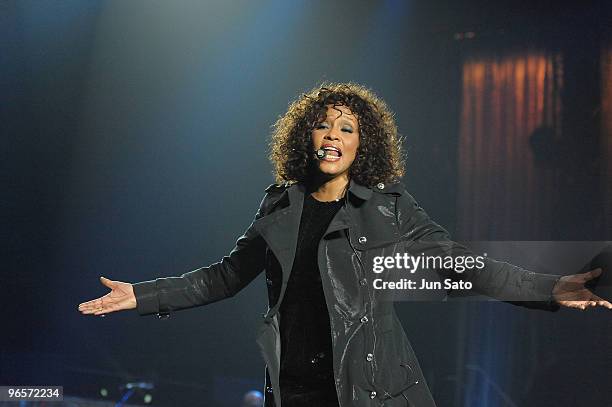 Only To Be Used with Articles on Whitney Houston - Nothing But Love Japan Tour*** Singer Whitney Houston performs at Saitama Super Arena on February...