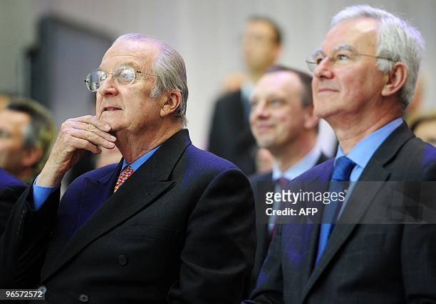 King Albert II of Belgium and President and General Manager of GlaxoSmithKline Biologicals Jean Stephenne look on during the inauguration of the...