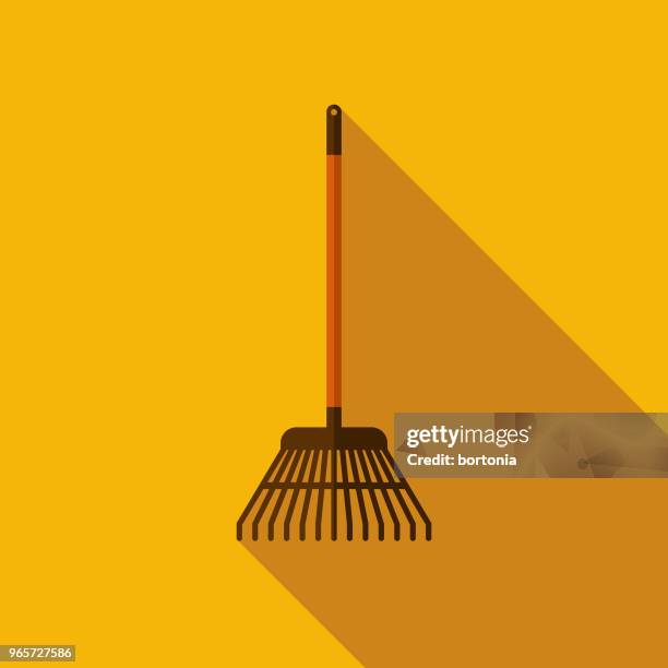 rake flat design autumn icon with side shadow - rake stock illustrations