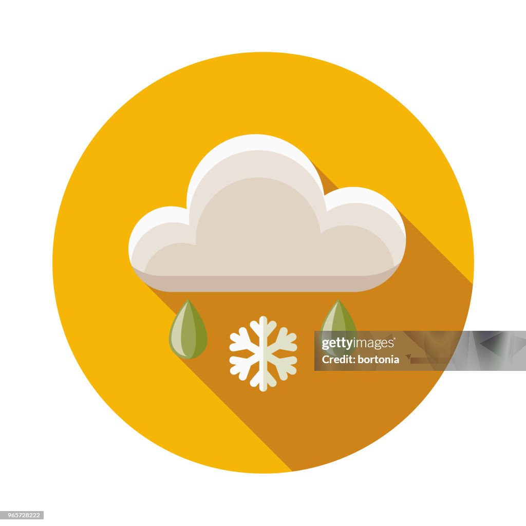 Freezing Rain Flat Design Autumn Icon with Side Shadow