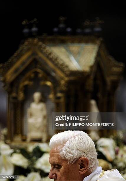 The reliquary of St Bernadette Soubirous is displayed as Pope Benedict XVI leads a mass for the Feast of Our Lady of Lourdes and the XVIII World Day...