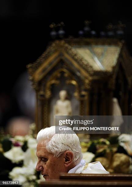 The reliquary of St Bernadette Soubirous is displayed as Pope Benedict XVI leads a mass for the Feast of Our Lady of Lourdes and the XVIII World Day...