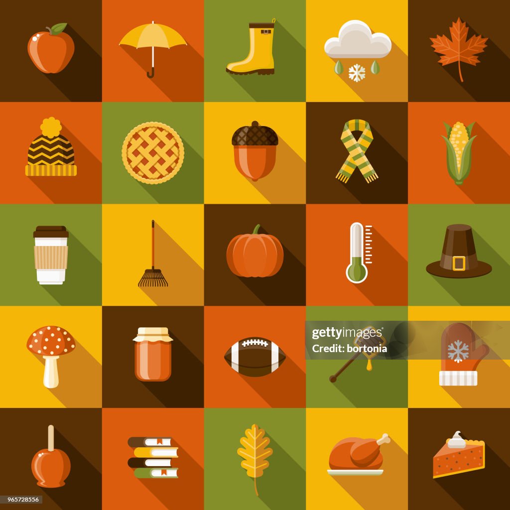 Autumn Flat Design Icon Set with Side Shadow
