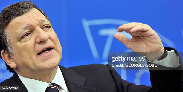 European Commission President Jose Manuel Barroso speaks during a press conference after the approbation vote by EU Parliament for the college of...