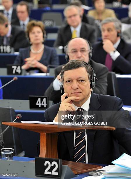 European Commission President Jose Manuel Barroso is pictured at his seat during the presentation of the newly elected team of EU commissioners on...